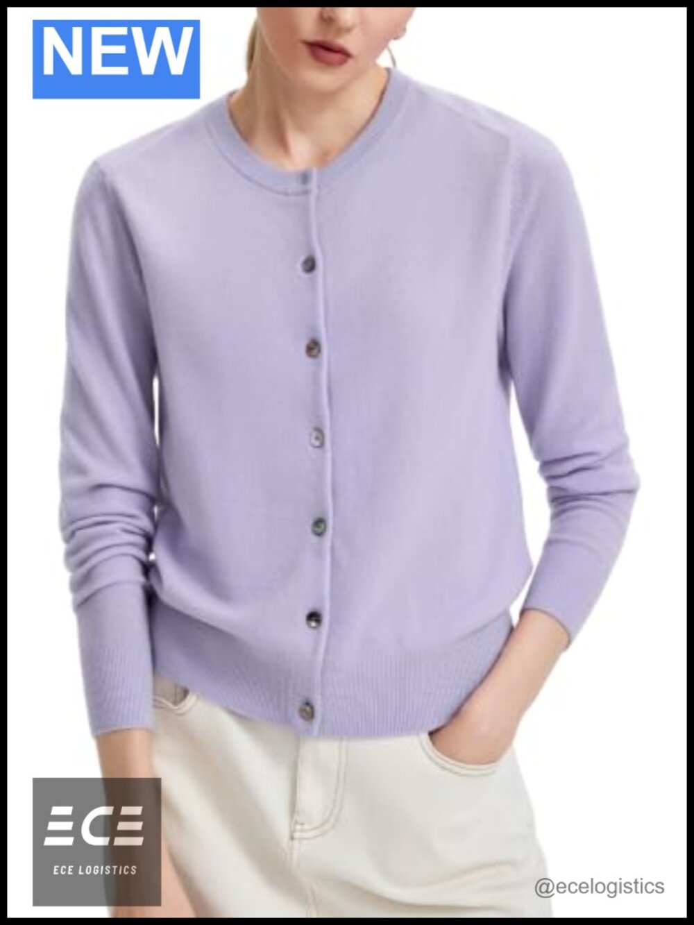 100% Merino Wool Cardigan Crew Neck Button Front Women's Sweater